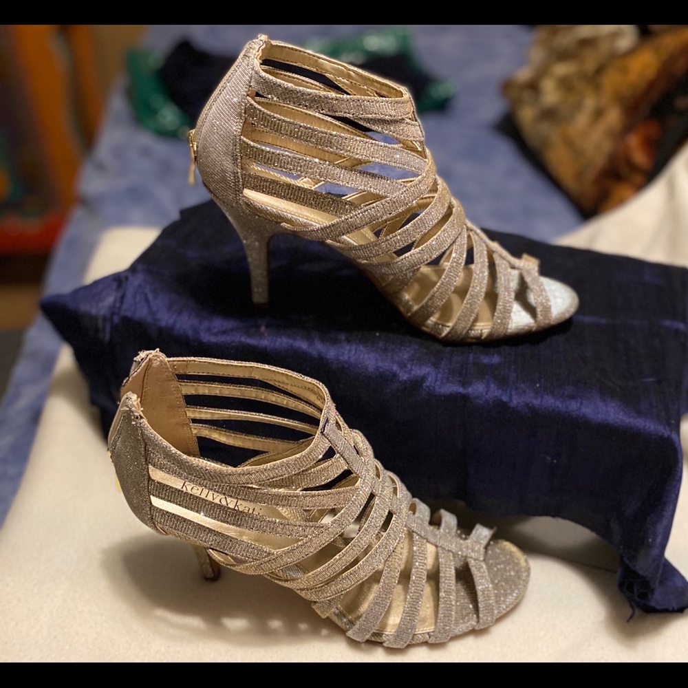 Strappy sparkly silver party sandals Kelly & Katie